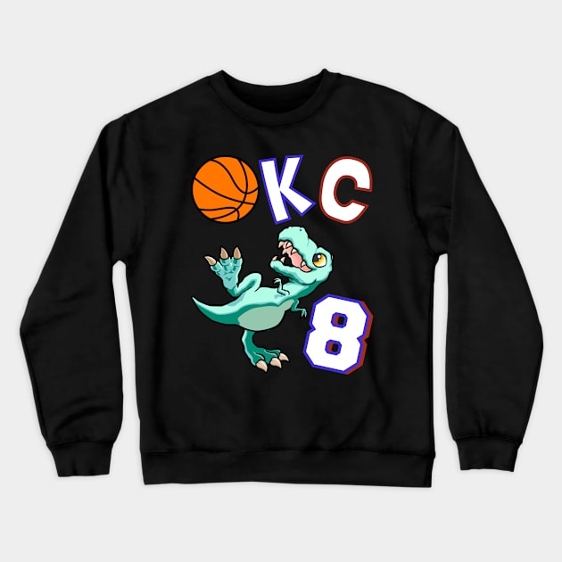 OKC Dinosaurs Basketball Squad Jersey #8 Crewneck Sweatshirt by WavyDopeness